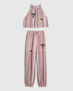 Girls Pink Stripe Hareem Top Set