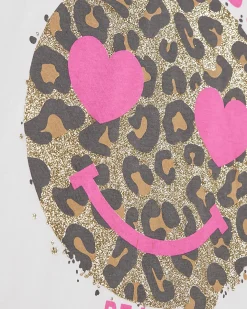 Girls White Leopard Smile T-Shirt