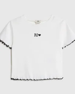 Girls White Lettuce Hem RI Top