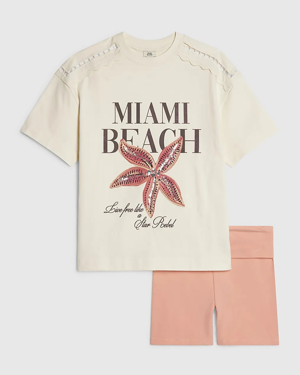 Girls White Miami Beach T-Shirt Set