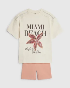 Girls White Miami Beach T-Shirt Set