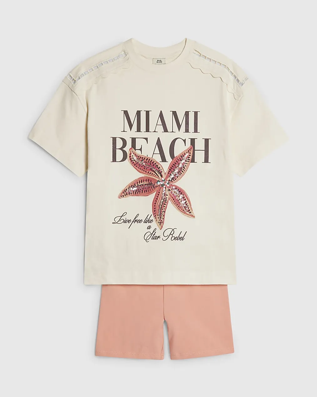 Girls White Miami Beach T-Shirt Set