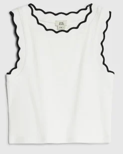 Girls White Scallop Trim Tank Top