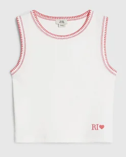 Girls White Whipstitch Tank Top
