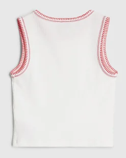 Girls White Whipstitch Tank Top
