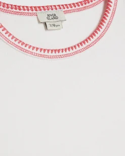 Girls White Whipstitch Tank Top