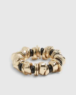 Gold and Black Nugget Stretch Bracelet