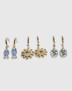 Gold and Ceramic Charm Multipack Earrings