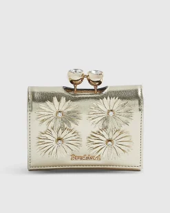 Gold Applique Flower Clip Top Purse