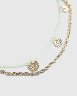 Gold beaded coin detail 2 pack anklets