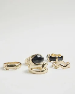 Gold Black Stone Ring Multipack