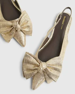 Gold Bow Slingback Pumps