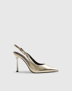Gold Buckle Sling Back Court Heels