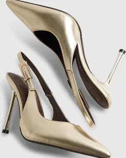 Gold Buckle Sling Back Court Heels