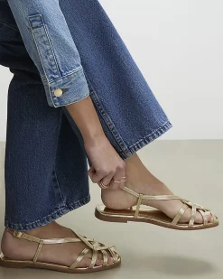 Gold Caged Flat Sandals