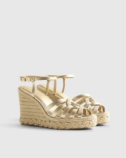 Gold Caged Wedge Heel Sandals