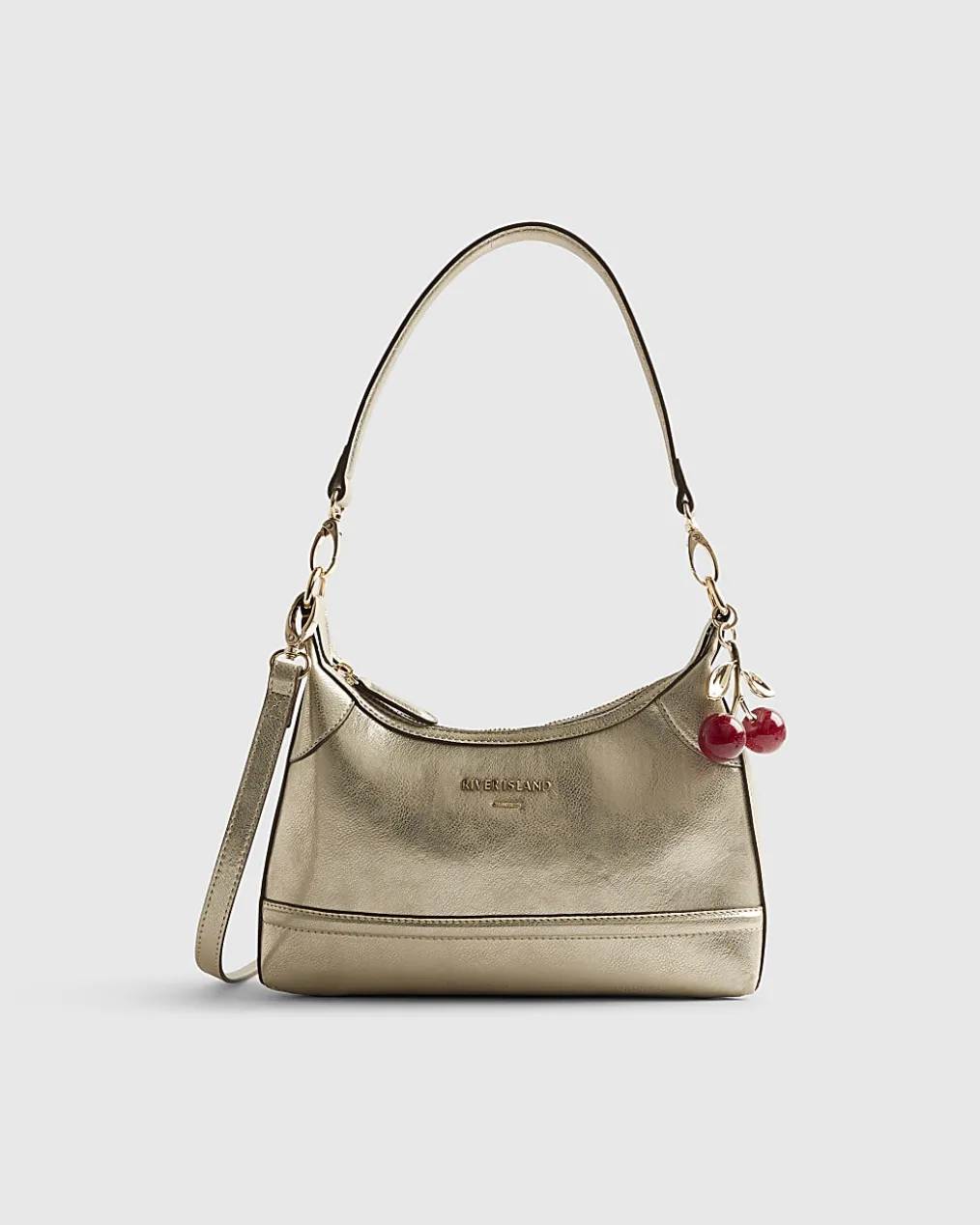 Gold Cherry Charm Shoulder Bag