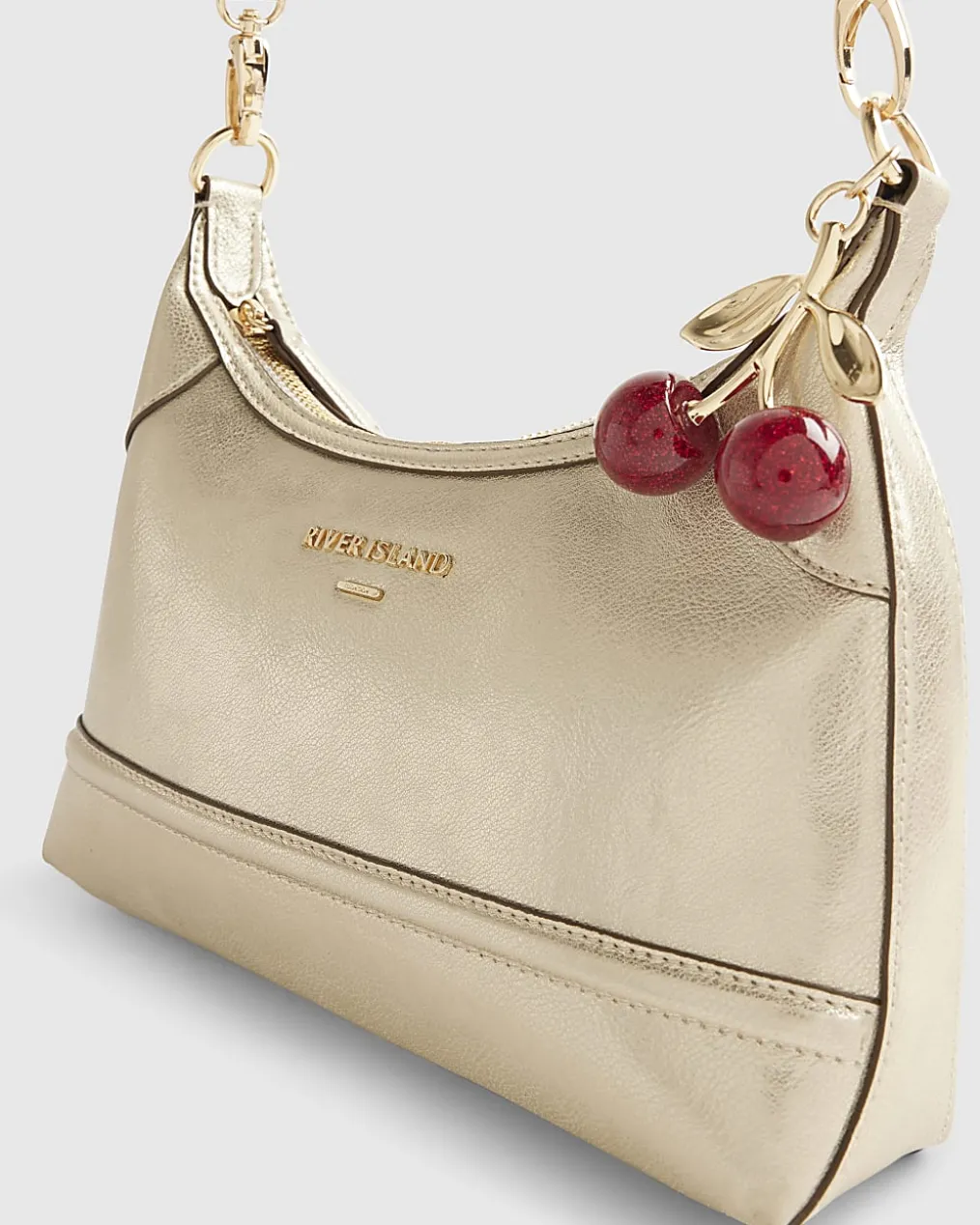 Gold Cherry Charm Shoulder Bag