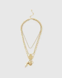 Gold coin 3 row necklace