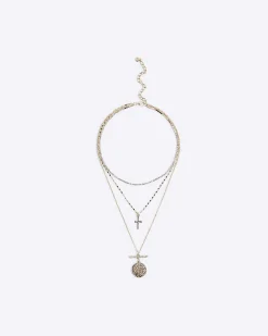 Gold Coin Cross Layered Necklace