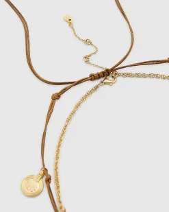 Gold coin heart layered necklace