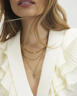 Gold Cross Multirow Necklace