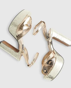 Gold Cross Strap Platform Heels