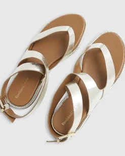Gold Cross Strap Toe Thong Sandals