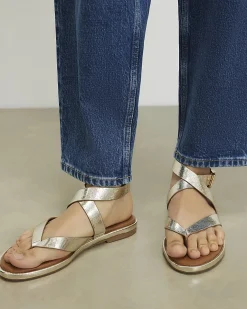 Gold Cross Strap Toe Thong Sandals