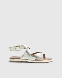 Gold Cross Strap Toe Thong Sandals