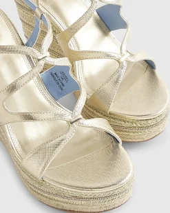 Gold Cross Strap Wedge Sandals