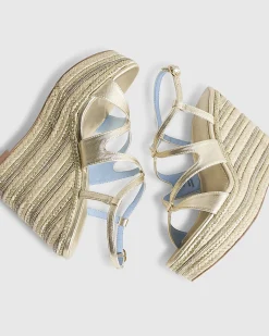 Gold Cross Strap Wedge Sandals