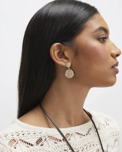 Gold Diamante Coin Drop Earrings
