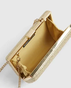 Gold Diamante Embellished Hard Clutch Bag