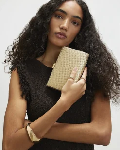 Gold Diamante Embellished Hard Clutch Bag