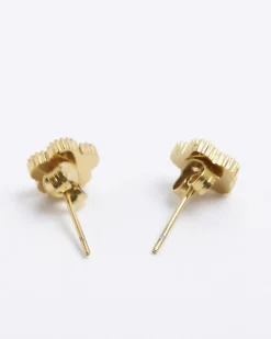 Gold Diamante Flower Stud Earrings