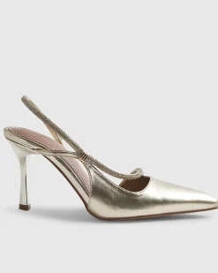 Gold Diamante Slingback Strap Court Heels