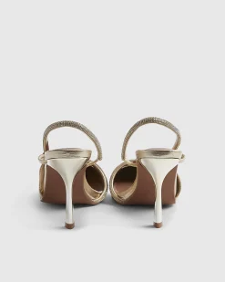 Gold Diamante Slingback Strap Court Heels