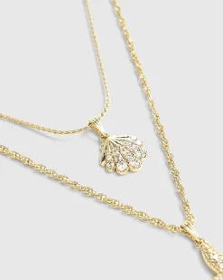 Gold Diamond Simulant 2 Row Sealife Necklace