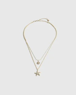 Gold Diamond Simulant 2 Row Sealife Necklace