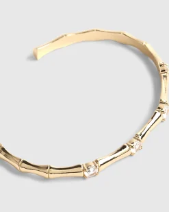 Gold Diamond Simulant Bamboo Cuff Bracelet