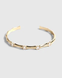 Gold Diamond Simulant Bamboo Cuff Bracelet