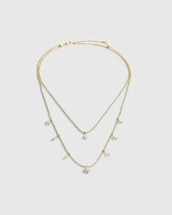 Gold Diamond Simulant Double Layered Necklace