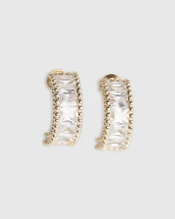 Gold Diamond Simulant Mini Hoop Earrings