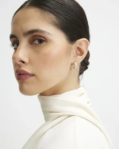 Gold Diamond Simulant Mini Hoop Earrings