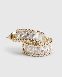 Gold Diamond Simulant Mini Hoop Earrings