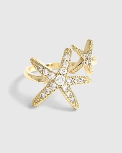 Gold Diamond Simulant Starfish Ring