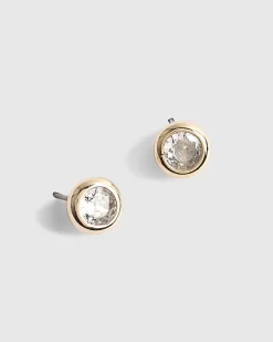 Gold Diamond Simulant Stud Earrings