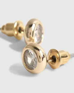 Gold Diamond Simulant Stud Earrings