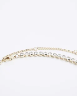 Gold Diamond Simulant Tennis Necklace